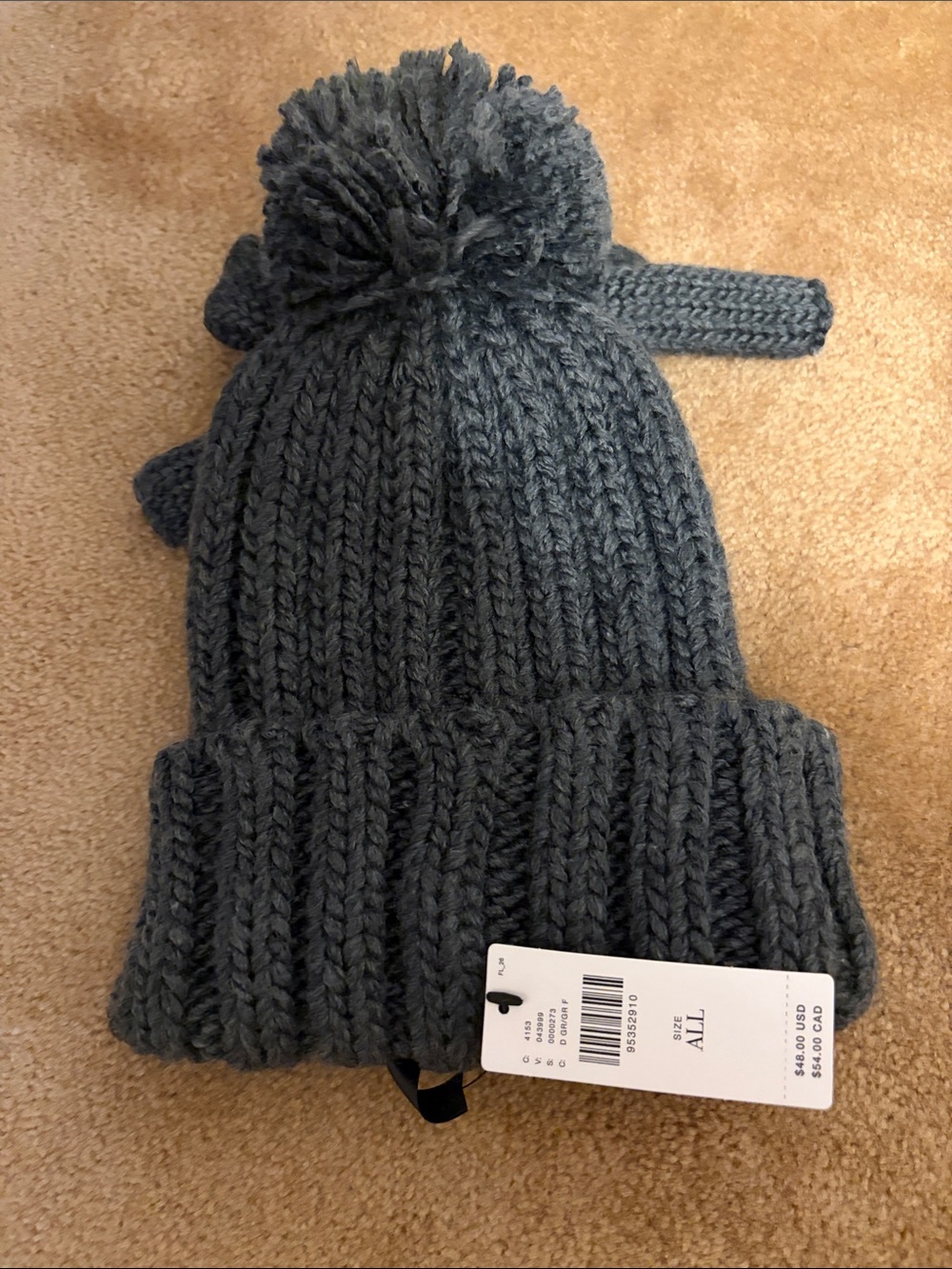 Anthropologie Pom Pom Knit Beanie - Grey